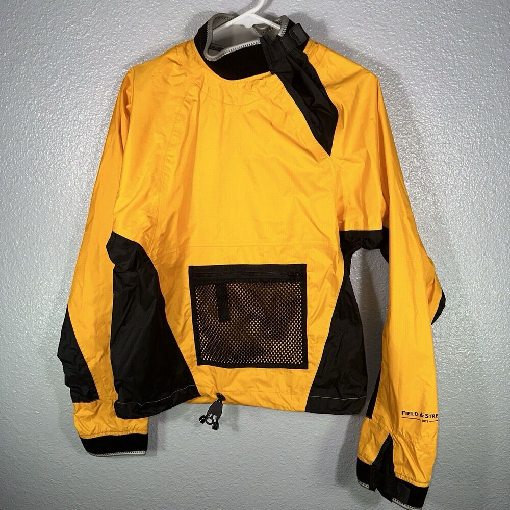Field & Stream Mens Small Waterproof Pullover Raincoat Yellow Jacket Fishing
